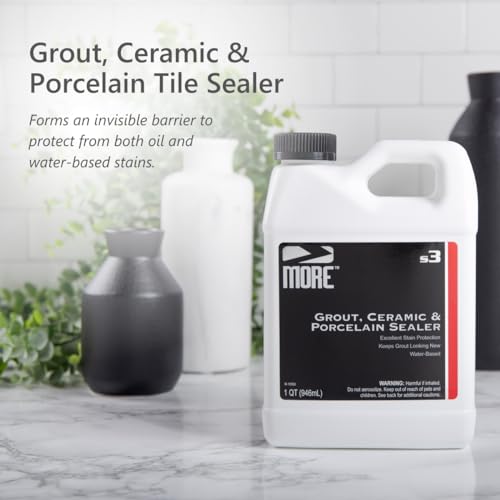MORE Grout, Ceramic & Porcelain Tile Sealer - Water-Based Grout Sealer - Stain, Tile & Grout Protection - for Bathrooms, Showers & Floors - Prevent Grout Haze - Safe & Easy to Use - Unscented - 32oz - size: Quart