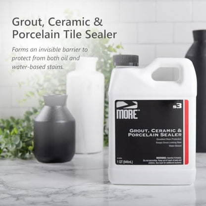MORE Grout, Ceramic & Porcelain Tile Sealer - Water-Based Grout Sealer - Stain, Tile & Grout Protection - for Bathrooms, Showers & Floors - Prevent Grout Haze - Safe & Easy to Use - Unscented - 32oz - size: Quart