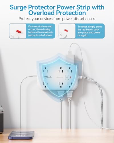 Flat Multi Plug Extender with 6 USB Wall Charger(3 USB C), 12 AC Outlets Wall Adapter, 3 ft Thin Extension Cord, Flat Plug Surge Protector Power Strip (2100J) for Home, Office, College Dorm. White - size: 3 FT, style: 12AC+3U3C