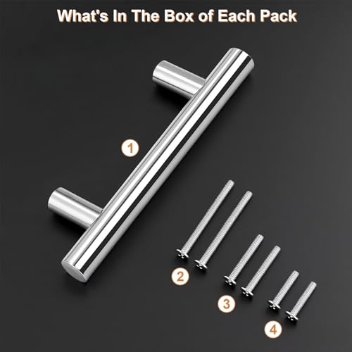 Probrico 5 Pack Hole Centers (64mm) 2-1/2inch Polished Chrome Kitchen Cabinet Handles Stainless Steel Polished Chrome Cabinet Pulls Euro Style Pull Handle for Cabinets and Drawers Total Length 4inch - color: Polished Chrome, size: Hole Centers: 2-1/2"