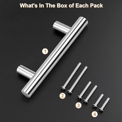Probrico 5 Pack Hole Centers (64mm) 2-1/2inch Polished Chrome Kitchen Cabinet Handles Stainless Steel Polished Chrome Cabinet Pulls Euro Style Pull Handle for Cabinets and Drawers Total Length 4inch - color: Polished Chrome, size: Hole Centers: 2-1/2"