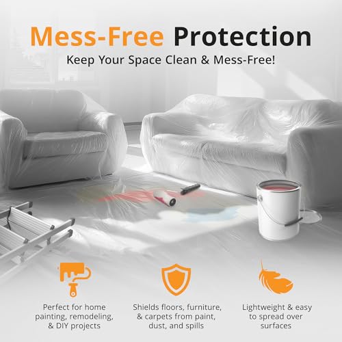 PRIMAX Clear Plastic Drop Cloth 9x12 ft (6 Pack) – Waterproof Painters Plastic Sheeting for Painting, Furniture Covers & Dust Protection – Easy Cleanup, Mess-Free Solution for Painting or Renovations - size: 9' x 12' - 6 pack