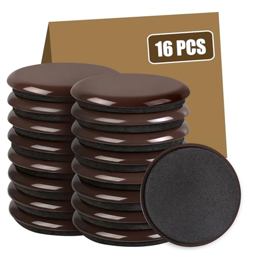 16PCS Furniture Sliders, 2 12/25" Furniture Sliders for Hardwood Floors, Reusable for Carpet, Heavy Duty Furniture Movers Sliders, Carpet, Floor Protectors (Brown) - color: Brown, size: 16PCS|2 12/25"