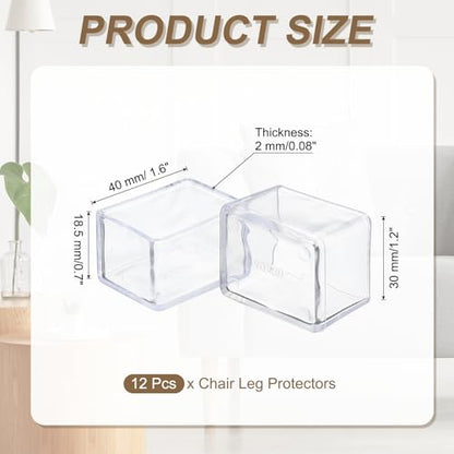uxcell 12 Pcs Transparent Chair Leg Floor Protectors, 1.2 x 1.6 Inch Rectangle PVC Chair Leg Caps for Hardwood Floors, Non-Slip Reduce Noise Table Furniture Cover - size: 1.2 x 1.6 Inch