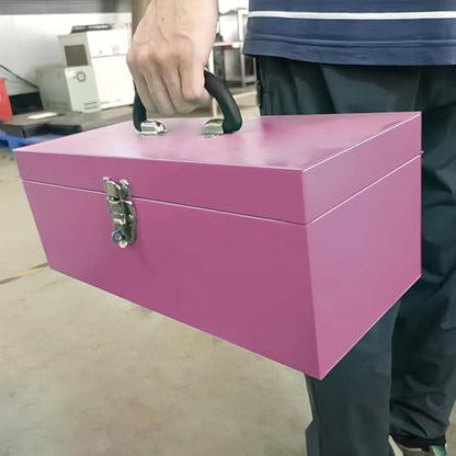 16" Pink Tool Box 18-Gauge Pink Tackle Box Portable Metal Toolbox Large Tool Box Drawer Organizer With Metal Latch and Handle - color: Pink