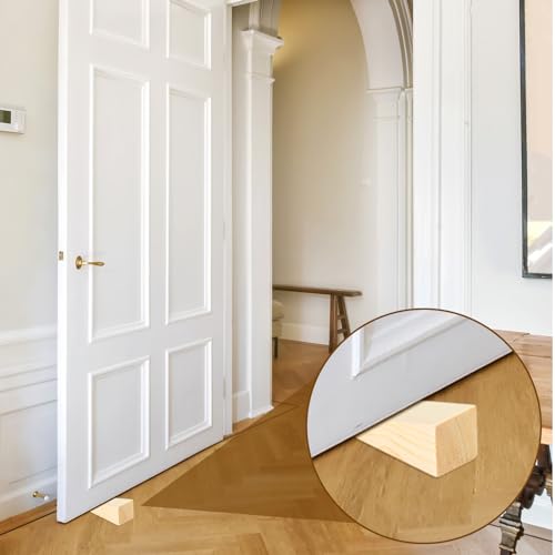 4 Pcs Wooden Door Stop Stopper Solid Non-Slip Doorstop Shims Triangle Wood Block Security Door Stopper Fit for Bottom of Door On Tile, Concrete, Carpet, Wooden Floor