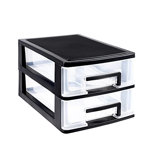 Double Layer Plastic Drawer Type Closet Portable Drawer Type Storage Organizer Cabinet Multifunction Transparent Craft Storage Box Cabinet (Black and Transparent)