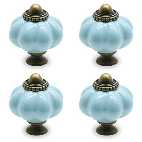 4pcs Baby Blue Vintage Ceramic Cabinet Knobs, Dresser Knobs with Mounting Screws - color: Baby Blue, size: 4 Pieces