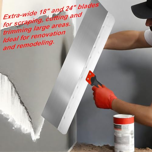 Drywall Knife 2pcs/Set, 18'' + 24'' Stainless Steel Drywall Putty Knives Hand Tool Kit for Drywall Joint Taping, Finishing & Patching - color: Black - D Set