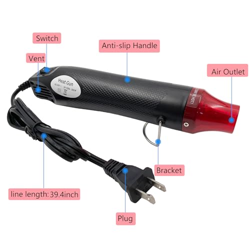 Mini Heat Gun, Portable Hot Air Gun Tool for DIY Crafts Heat Shrink Gun for Epoxy Resin, Embossing, Shrinking Wrapping Drying Paint Removing Stickers (Black) - color: Black