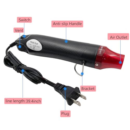 Mini Heat Gun, Portable Hot Air Gun Tool for DIY Crafts Heat Shrink Gun for Epoxy Resin, Embossing, Shrinking Wrapping Drying Paint Removing Stickers (Black) - color: Black