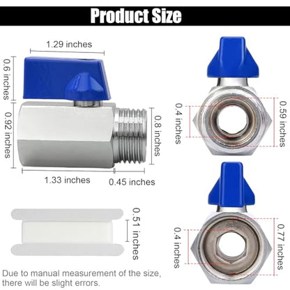 1/2" Brass Mini Ball Valve with PTFE Sealing Tape, NPT Thread Female and Male Shut-Off Valves, Hot Water Drain Valve for RV or Trailer Water Heater Maintenance (Blue) - color: Blue