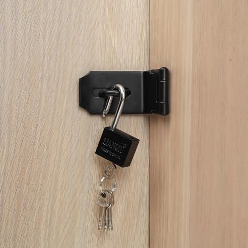 4 Inch 90 Degree Padlock Hasps, Stainless Steel Latch Lock Padlock Hasp with Padlock and Keys Set, Right Angle Safety Door Latches, Gate Lock Hasp Latches for Cabinets, Closets Doors