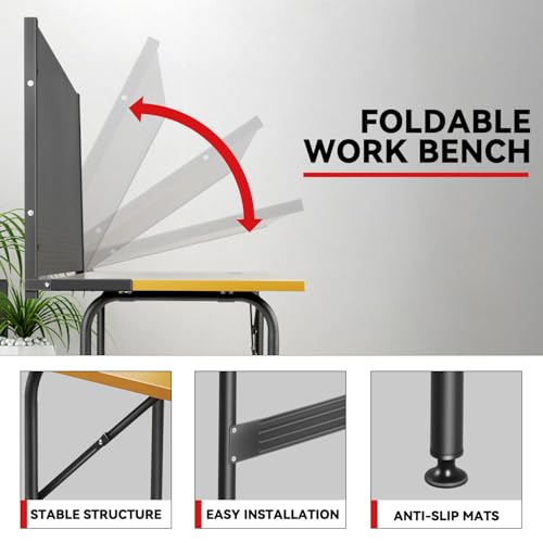 Auto Dynasty Workbench with Pegboard Wood Heavy-Duty Tool Work Bench Max Capacity 330LBS Fits Garage and Workshop, 46.6" x 24.8" x 4.1", Yellow