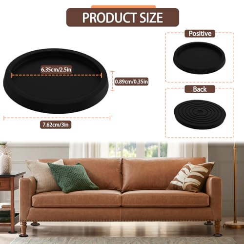 2.5in 12Pcs Furniture Coasters Non-Slip Bed Leg Pads Round Rubber Anti Sliding Caster Cups for Hardwood Floors Black - size: 2.5in Black 12Pcs