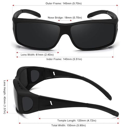 MEETSUN Fit Over Glasses Sunglasses for Men Women,Wrap Around Sunglasses Polarized UV400 Protection - color: (Z1)black Frame-gray Lens