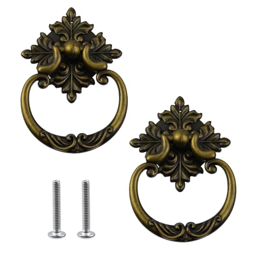 MY MIRONEY 2 Pack Vintage Cabinet Handles, Oil Rubbed Bronze Ring Drawer Pulls, Zinc Alloy Hardware Knobs with Screws for Kitchen, Dresser, Cabinet - style: Type C