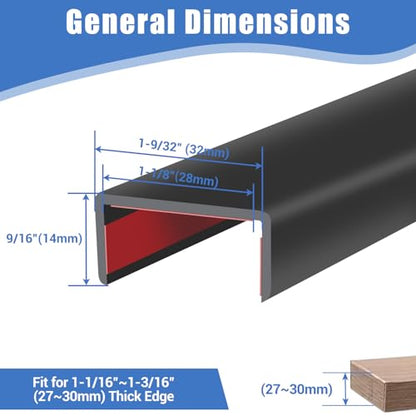 Rubber Edge Trim, Self-Adhesive U Channel Edge Protector for Plywood, Cabinet, 1-1/8" Wood Edge Banding, Flexible Furniture Repair, EPDM Material, Fit 1-1/8"(28mm), Length 20Ft, Black - size: Fit 1-1/8"- L20'