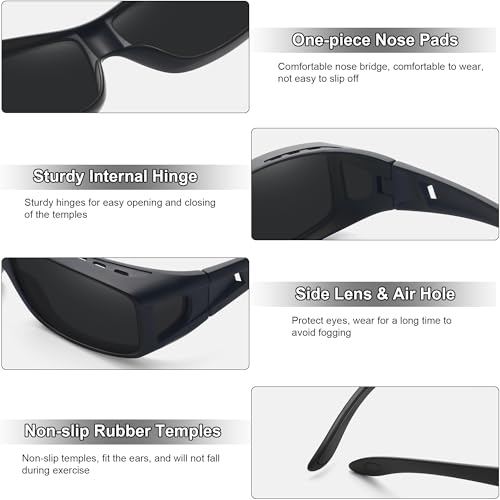 MEETSUN Fit Over Glasses Sunglasses for Men Women,Wrap Around Sunglasses Polarized UV400 Protection - color: A1-black Frame-gray Lens