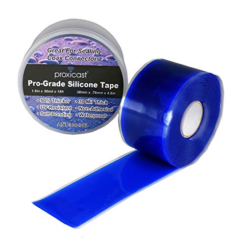 Proxicast Pro-Grade Extra Strong 30mil Weatherproof Self-Fusing Silicone Rubber Sealing Tape for Outdoor Antenna Coax & Electrical Cables, Hose/Pipe Leaks & Emergency Repairs (1.5" x 15' roll) - Blue - color: Blue