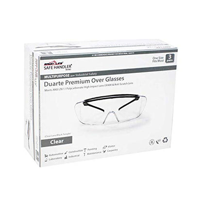 SAFE HANDLER Duarte Premium Over Glasses 3 PAIRS | ANSI Z87.1, Impact Resistant Polycarbonate Lens, UV400, Anti-Fog & Anti-Scratch, Box of 3 - style: 3 Pairs