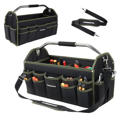 22In Electrician Tool Bag, Foldable Bags For Men Heavy Duty, Open Top Tool Tote, 30 Pockets Can Hold Many fittings, Organizer Stainless Steel Handle and Removable Shoulder Strap - size: 22in