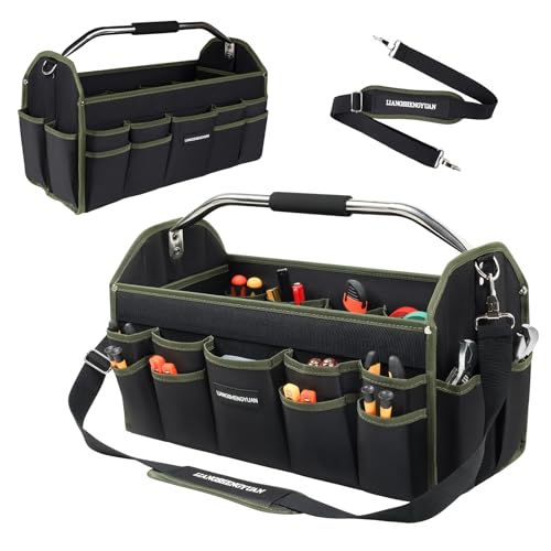 20In Electrician Tool Bag, Foldable Bags For Men Heavy Duty, Open Top Tool Tote, 30 Pockets Can Hold Many fittings, Organizer Stainless Steel Handle and Removable Shoulder Strap - size: 20in