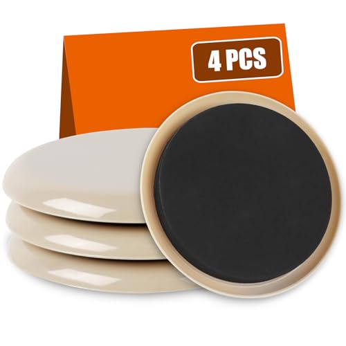 Generic 4PCS Furniture Sliders, 3 1/2" Reusable Sliders for Hardwood & Carpet, Heavy Duty, Beige