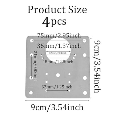 4Pcs 3.54 x 3.54 Inch Cabinet Hinge Repair Plate, Stainless Steel Hinge Repair Brackets with Fixing Screws for Kitchen Cabinets, Cupboard Doors, Furniture(8 Holes) - size: 4Pcs 8 holes