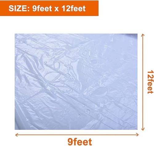 Clear Plastic Sheeting Drop Cloths for Painting, 5 Pcs 9x12ft Plastic Tarp Waterproof Dustproof Almost Tear Resistance Multi-Purpose Furniture Cover Floor Wall Protection Film