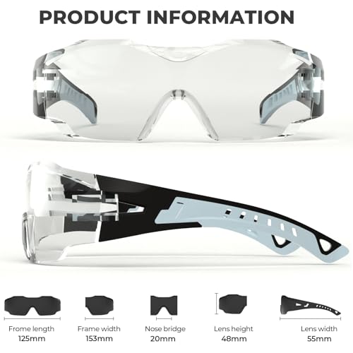 Safety Glasses Anti Fog UV400 Lightweight Rubber Temple Goggles,Eye Protection Glasses for Men & Women - color: Grey