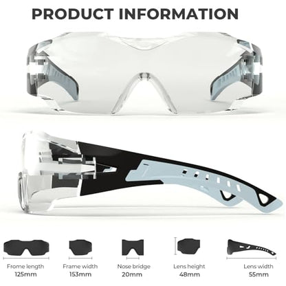 Safety Glasses Anti Fog UV400 Lightweight Rubber Temple Goggles,Eye Protection Glasses for Men & Women - color: Grey