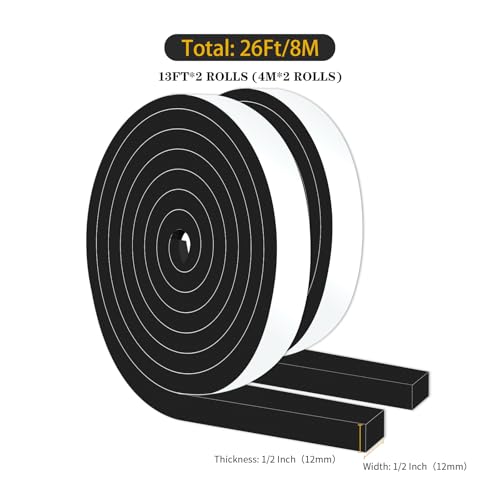 Weather Stripping Door Seal,Foam Door Seal,Soundproof,Cold Insulation,High Density CR Foam Insulation Tape for Door, Front Door Frame, Windows,Sliding Door (Black,1/2 in x 1/2 in x 26Ft) - size: 1/2 In x 1/2 In x 26Ft
