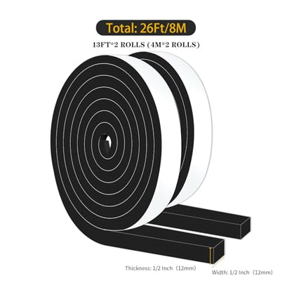 Weather Stripping Door Seal,Foam Door Seal,Soundproof,Cold Insulation,High Density CR Foam Insulation Tape for Door, Front Door Frame, Windows,Sliding Door (Black,1/2 in x 1/2 in x 26Ft) - size: 1/2 In x 1/2 In x 26Ft