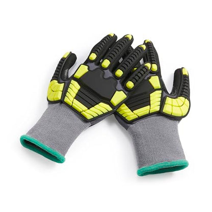 Amazon Basics Safety Work Gloves, Cut Level A1, Abrasion ANSI Level A4, Impact Protection, Touch Screen Friendly, 15G Sandy Nitrile Palm, Yellow, Size Medium, Pack of 120 Pairs - size: Medium