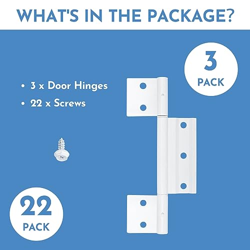3Pack Screen Door Hinges, White Aluminum 1/8 in. Grooved Center Screen/Storm Door Hinge Compatible with Most Screen Doors