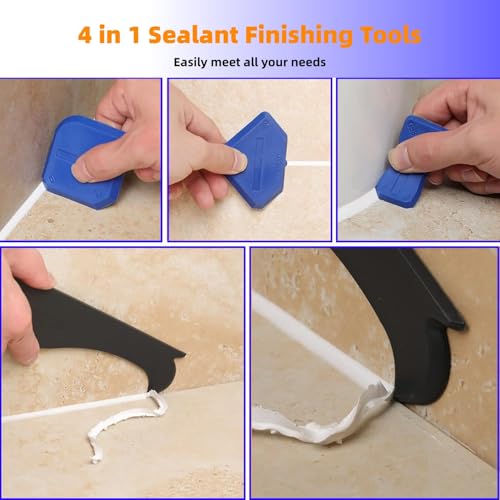 Silicone Caulking Tool Set, Sealant Caulking Finishing Tool Kit, Ground Removal Tool for Tile, Bathroom, Kitchen, Floor, Window, Sink Joint and Frames Seal