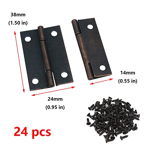 Antrader Retro Folding Hinge, Cabinet Gate Closet Door Hinge 1-1/2'' Long Home Furniture Hardware with 96pcs Screws, Copper Tone, 24-Pack - color: Copper, size: 1.5" x 0.94", 24pcs