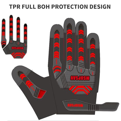 Heavy-Duty Work Gloves,Synthetic Leather Impact Protection Mechanic Rigger Glove,High Dexterity,Vibration Reduction,Touchscreen,Large,Red+Black - color: Red+black, size: Large