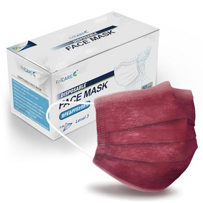 FriCARE Disposable Face Masks, 3-Ply ASTM Level 3 Medical Grade, Breathable & Comfortable for Adult Daily Work/Sun Protection, 50 Pack Burgundy - color: Burgundy