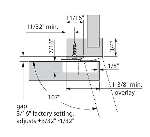 Blum 33B355AF22 Compact Face Fix Hinge 107° with Spring and Mounting Plate, incl Screws, Pack of 4 - size: Pack of 4 Sets