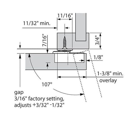 Blum 33B355AF22 Compact Face Fix Hinge 107° with Spring and Mounting Plate, incl Screws, Pack of 4 - size: Pack of 4 Sets