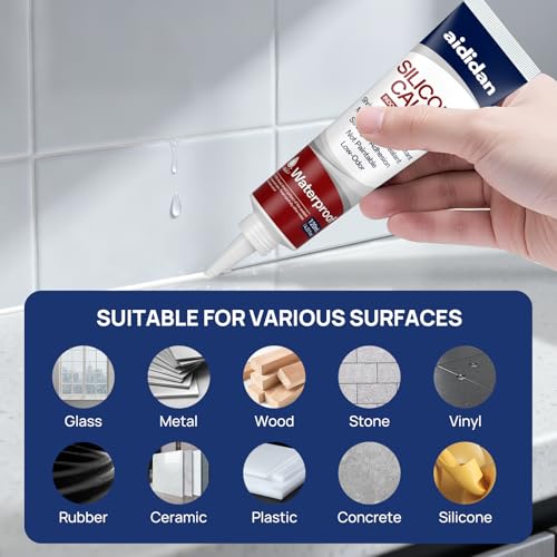 Silicone Caulk 4.23 Fl Oz for Kitchen & Bathroom - White, Waterproof Silicone Sealant for Window Toilet Sink Door Caulking Sealant Stronger Adhesion Shrink & Crack Proof (1 Pack)