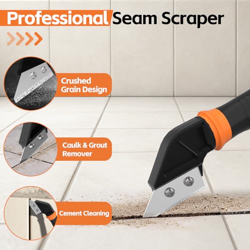 4 in 1 Caulking Tool Kit, Multi-Function Caulk Remover Tool, Grout Removal Tool, Silicone Sealant Cleaner for Bathroom, Shower, Tile, Window, Household Caulk Kit(Orange) - color: Orange