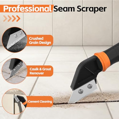 4 in 1 Caulking Tool Kit, Multi-Function Caulk Remover Tool, Grout Removal Tool, Silicone Sealant Cleaner for Bathroom, Shower, Tile, Window, Household Caulk Kit(Orange) - color: Orange