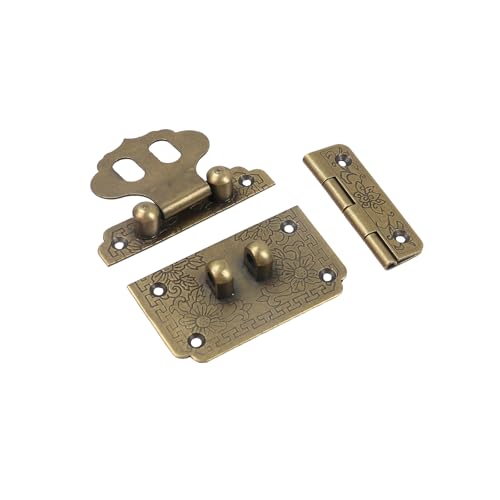 Geesatis Retro Jewelry Box Hinges and Latches Hardware Kit,Antique Cabinet Furniture Hinges Hasp Clasp,Bronze,1 Sets - style: A