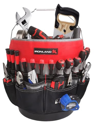 IRONLAND Bucket Tool Organizer Fit 3.5-5 Gallon Bucket, 51 Pockets, Bucket Tool Caddy Organization for Garden, Construction, Carpenter, Electrician, Welding, Builder Red & Black - color: Red, size: Medium - 51 Pockets
