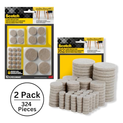 Scotch Felt Pads, Beige, Furniture Pads for Protecting Hardwood Floors, Round, Assorted Sizes Value Pack, Self-Stick Design, Protecting from Nicks, dents, Scratches (SP845-NA), 1 Pack (324, 2 Pack) - size: 2 Pack