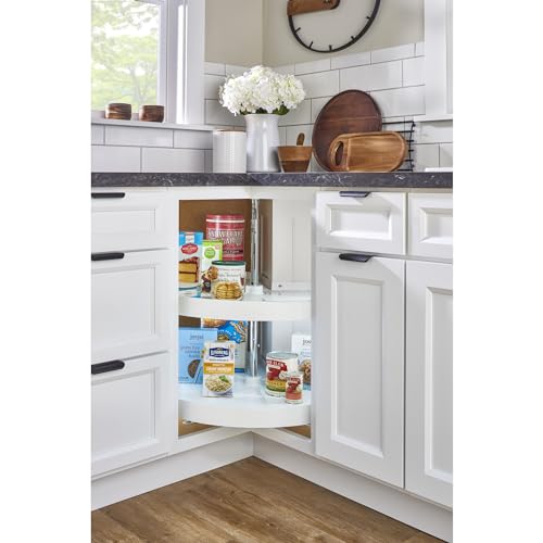 Rev-A-Shelf 24" Pie-Cut Dual Tier Lazy Susan Organizer for Corner Base Kitchen Cabinets, Plastic Home Rotating Storage Shelves, White, 2942-24-11-1 - size: 24 in
