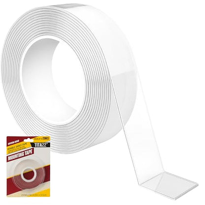 Double Sided Sticky Tape – 0.8 inch Wide, 16.4 ft Long, TITA22™ Clear Mounting Heavy Duty, Strong Adhesive, Removable & Residue-Free, Sticky Tape for Walls, Glass, Metal, Wood & More (16.4 FT)